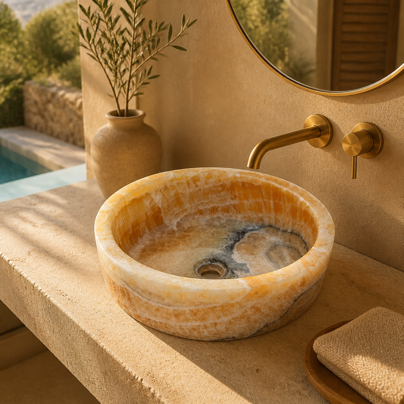Honey Onyx Vessel Sink — detail 6