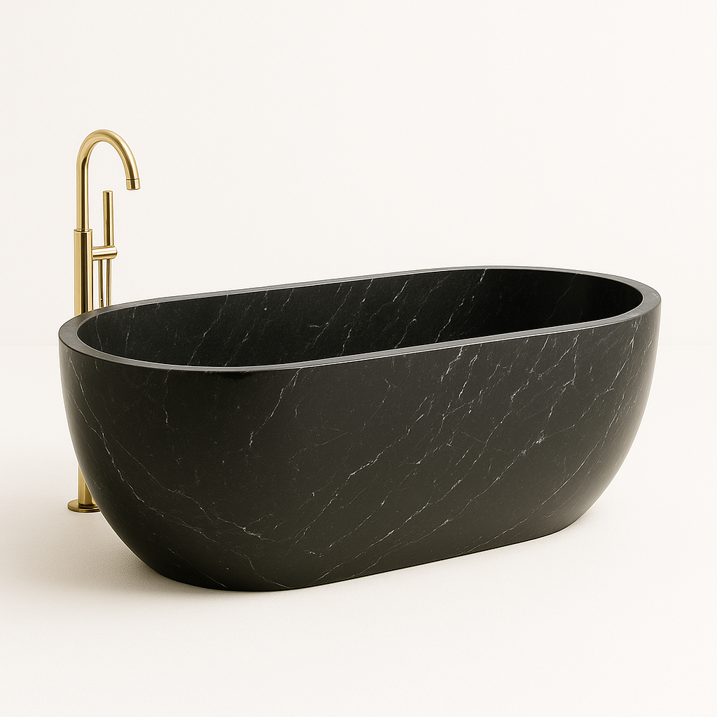 Sleek black and white bathtub showcasing modern design for stylish bathroom interiors