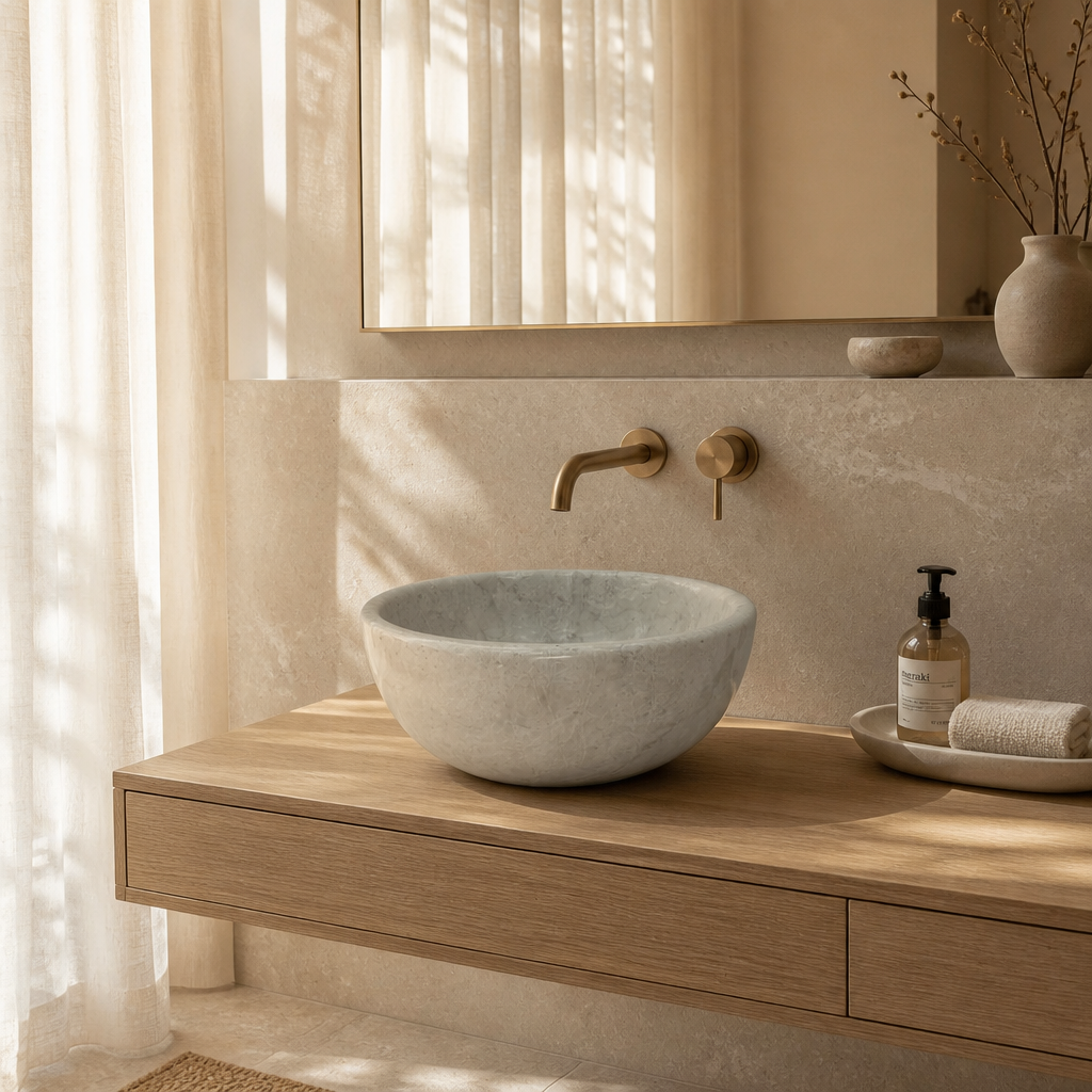 Beige Marble Mid-Size Vessel Sink