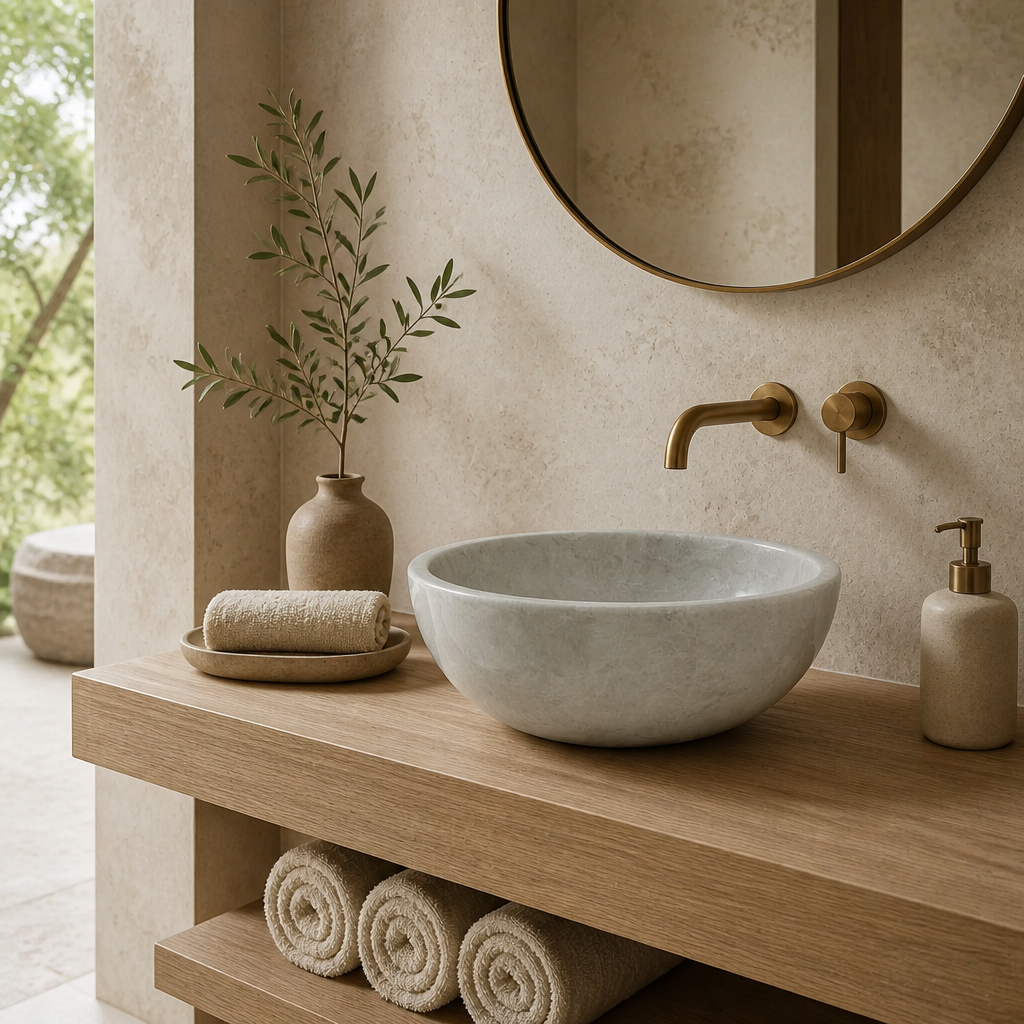 Beige Marble Mid-Size Vessel Sink