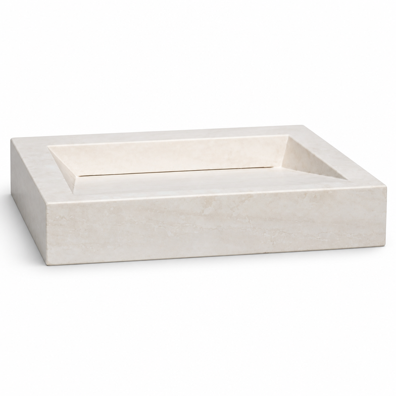 Light Travertine Generous Vessel Sink — detail 1