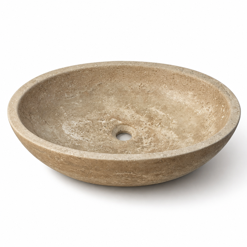 Mocha Travertine Vessel Sink — detail 6