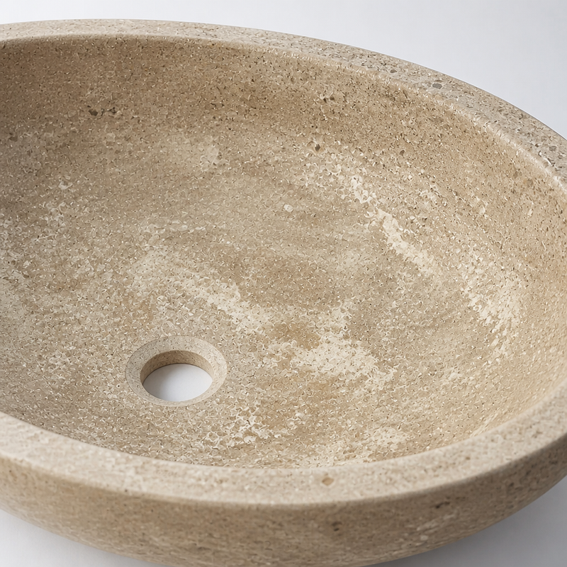 Mocha Travertine Vessel Sink — detail 3