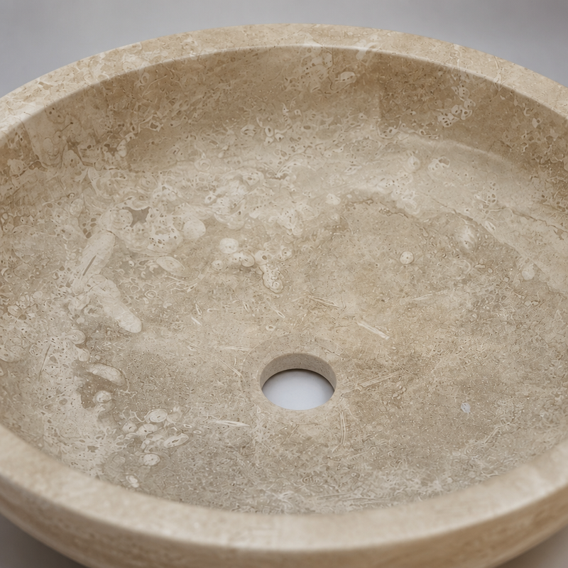 Light Travertine Slim Vessel Sink — detail 1
