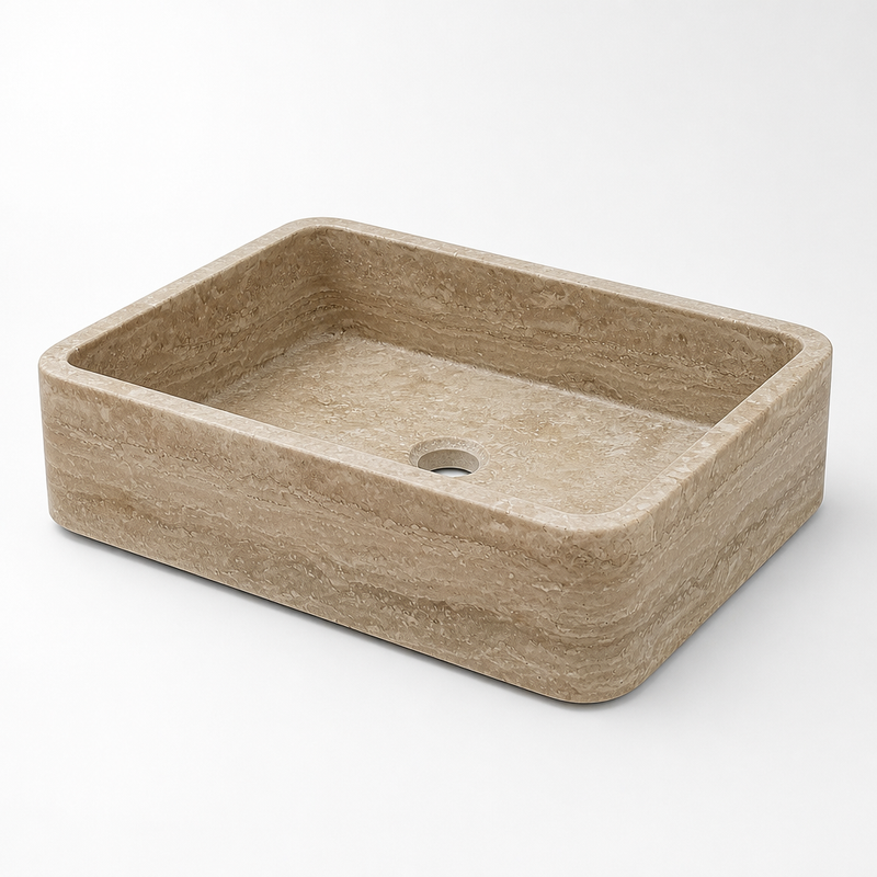 Light Travertine Vessel Sink — detail 4