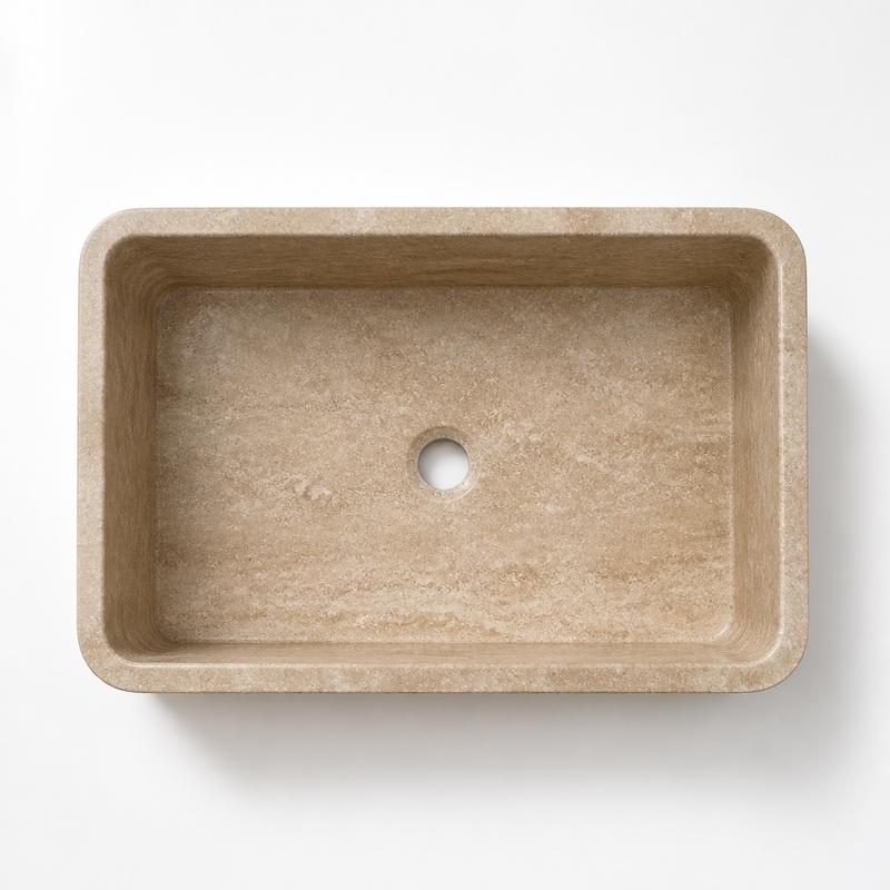 Light Travertine Vessel Sink — detail 3