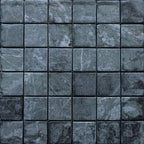 Green distressed marble mosaic tiles, featuring a polished finish and minimalist design for elegant spaces.
