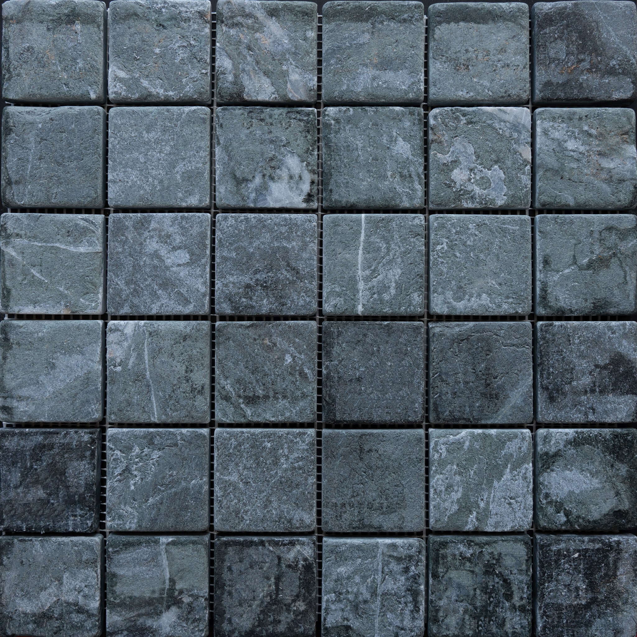 Green distressed marble mosaic tiles, featuring a polished finish and minimalist design for elegant spaces.
