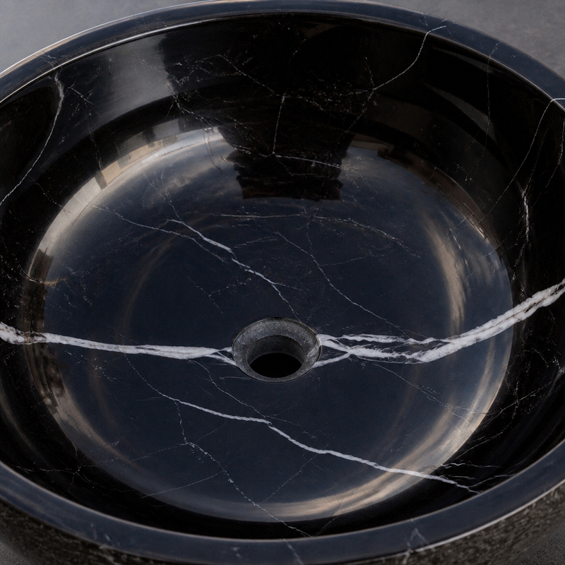 Classic Black Marble Vessel Sink — detail 1