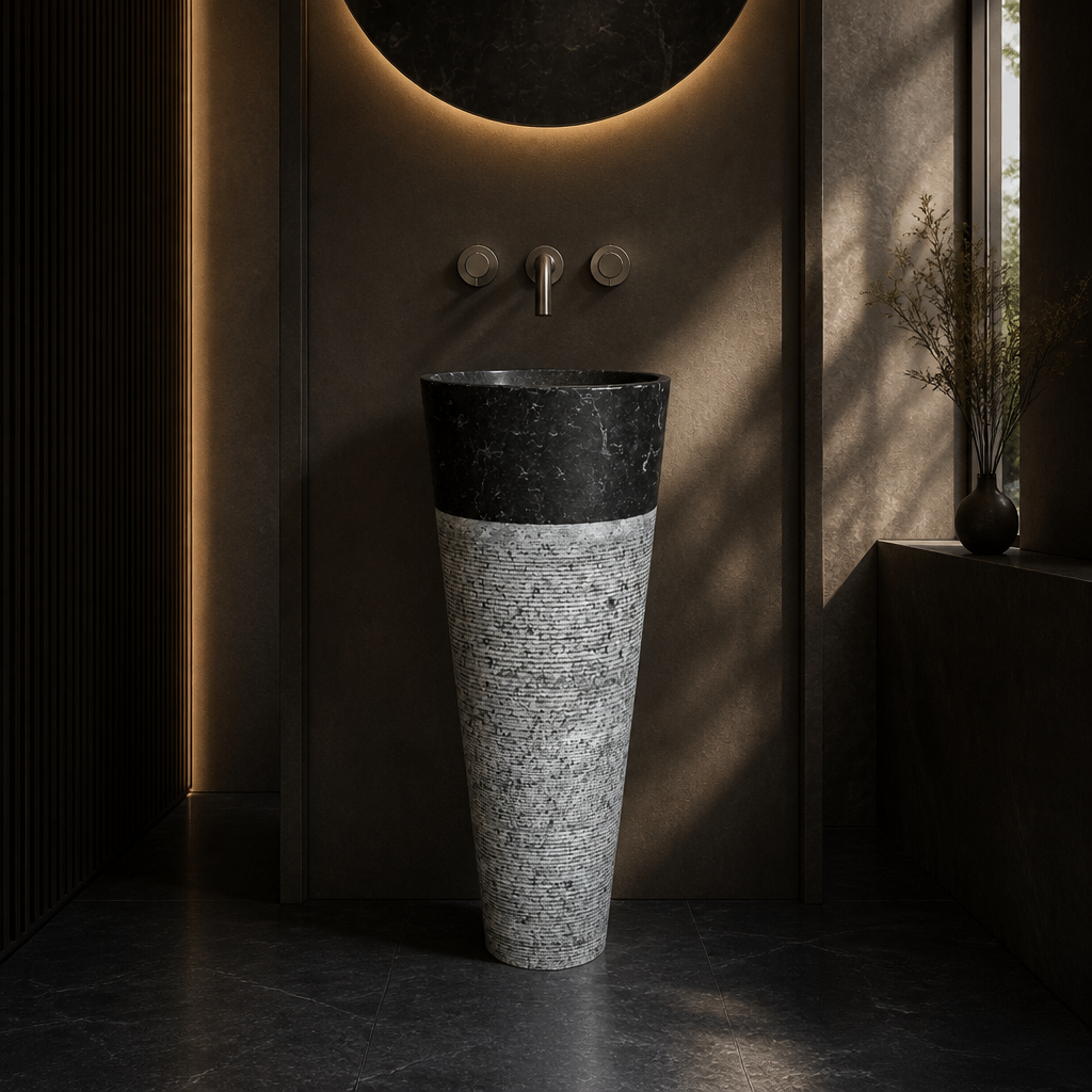 White Marble Pedestal Sink — Standalone