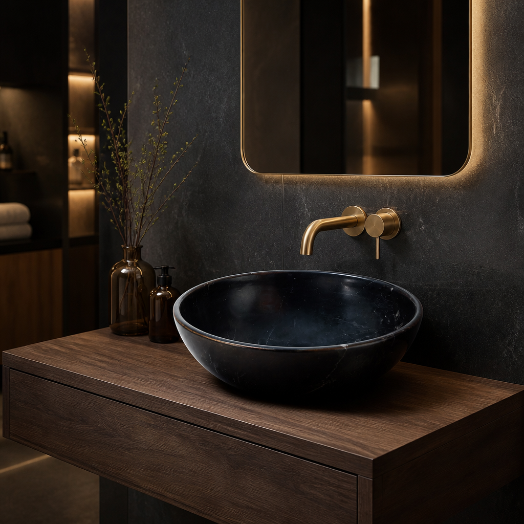 Premium Black Marble Compact Vessel Sink