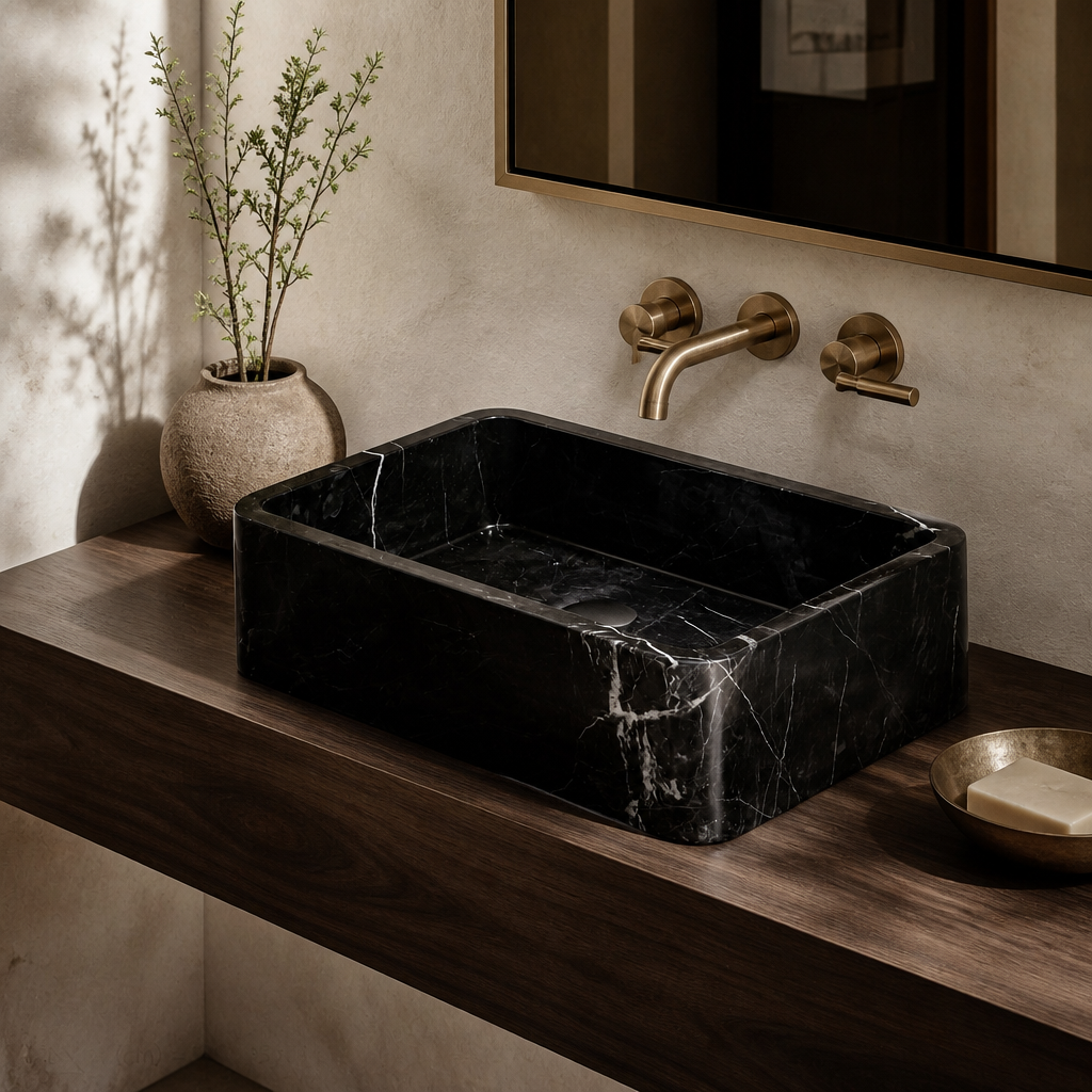 Premium Black Marble Vessel Sink — Toros