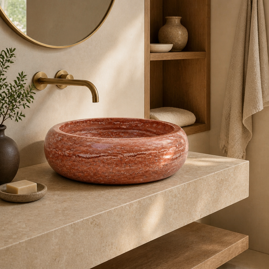 Red Marble Vessel Sink