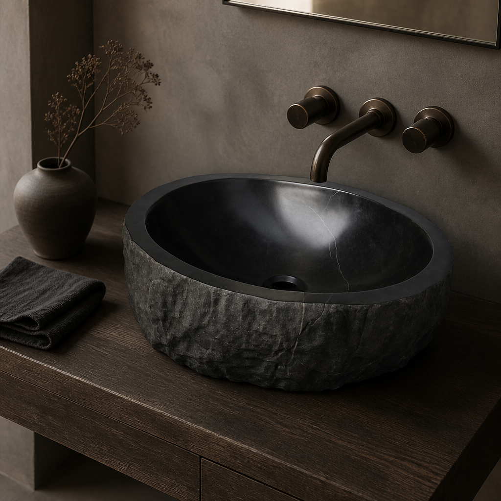 Rustic Hand-Carved Marble Vessel Sink