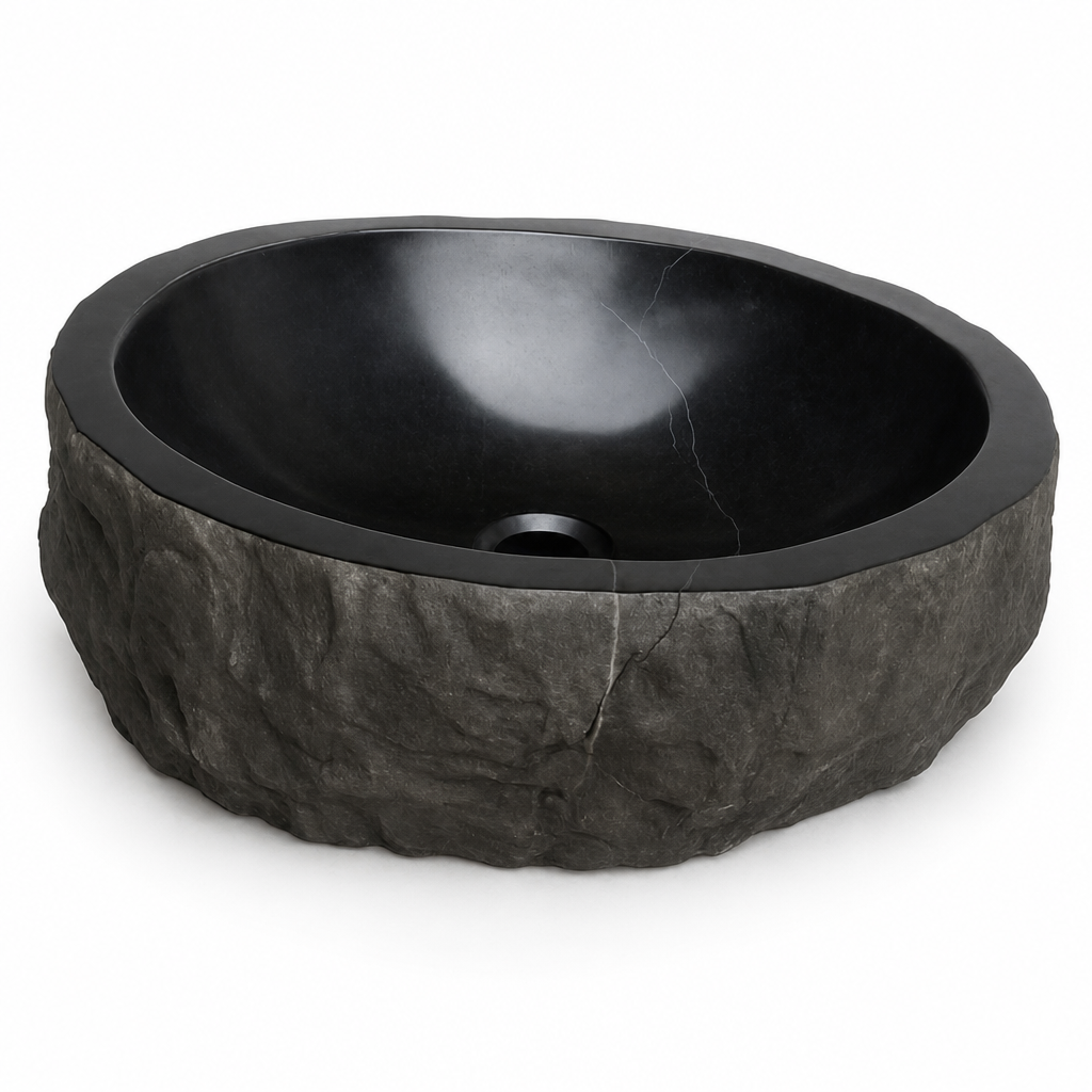 Rustic Hand-Carved Marble Vessel Sink