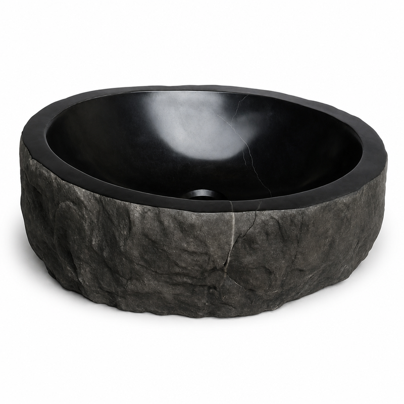 Rustic Hand-Carved Marble Vessel Sink — detail 4