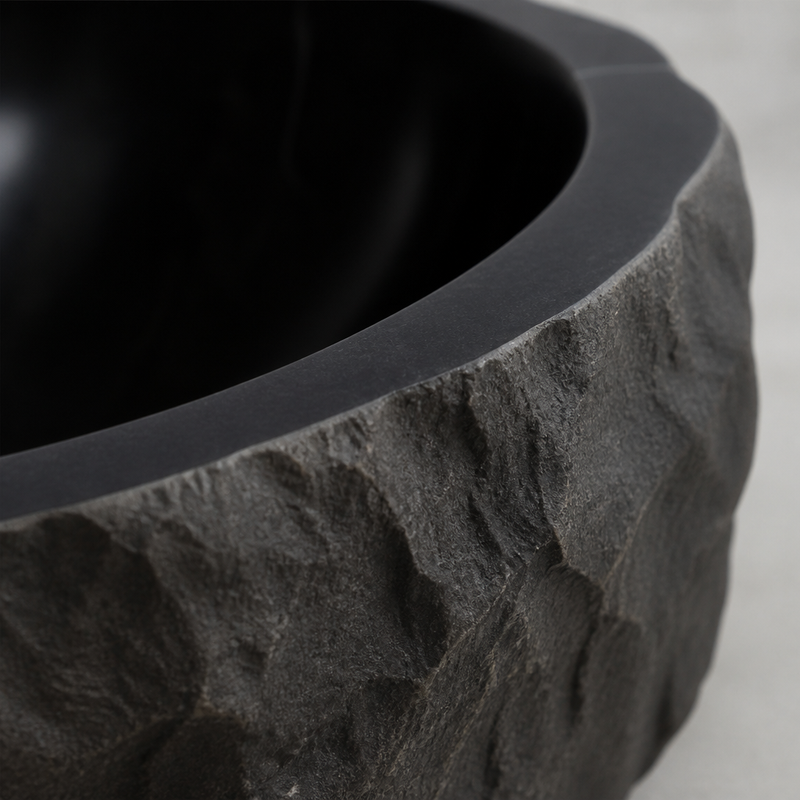 Rustic Hand-Carved Marble Vessel Sink — detail 2