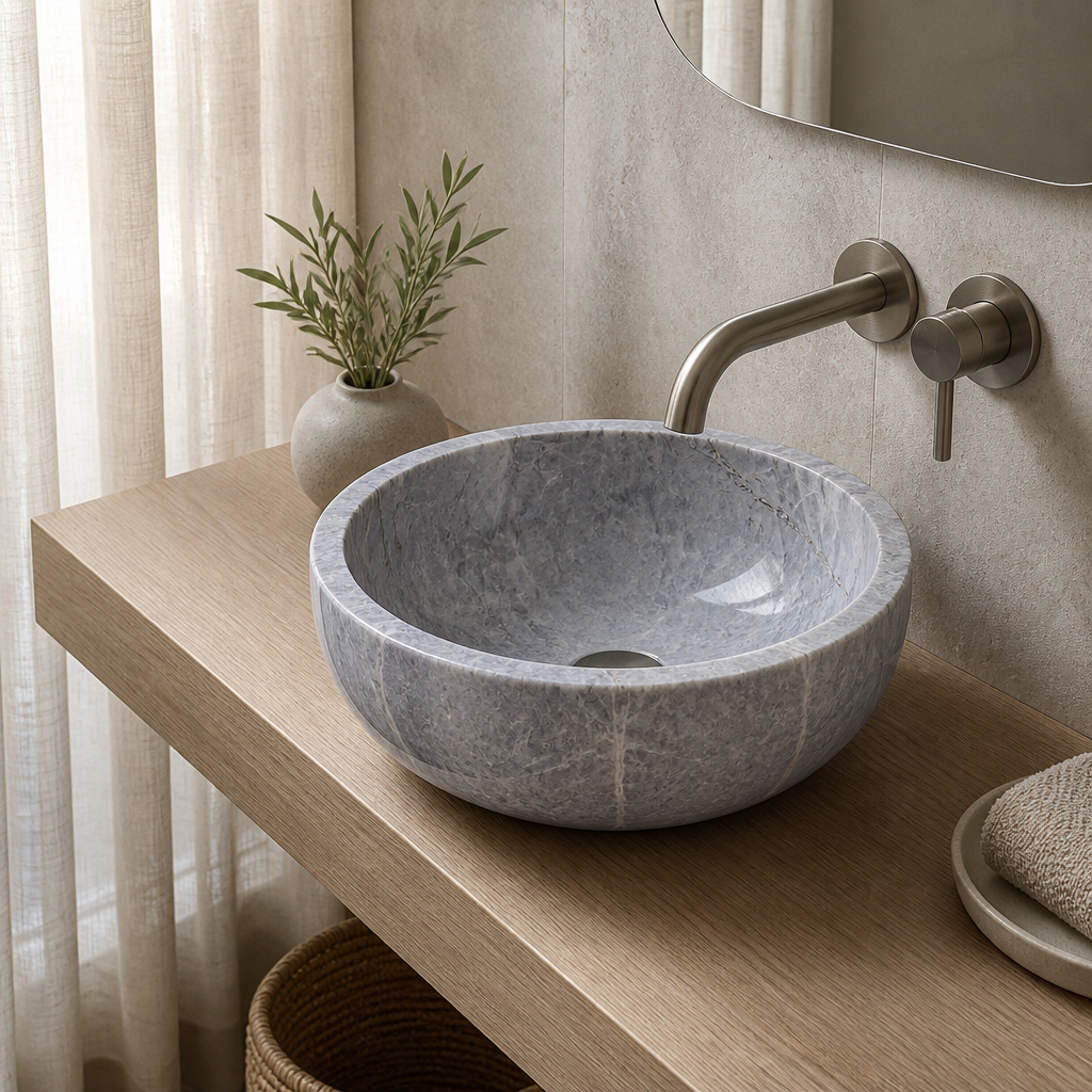 Sirius Silver Marble Vessel Sink — Star-Veined