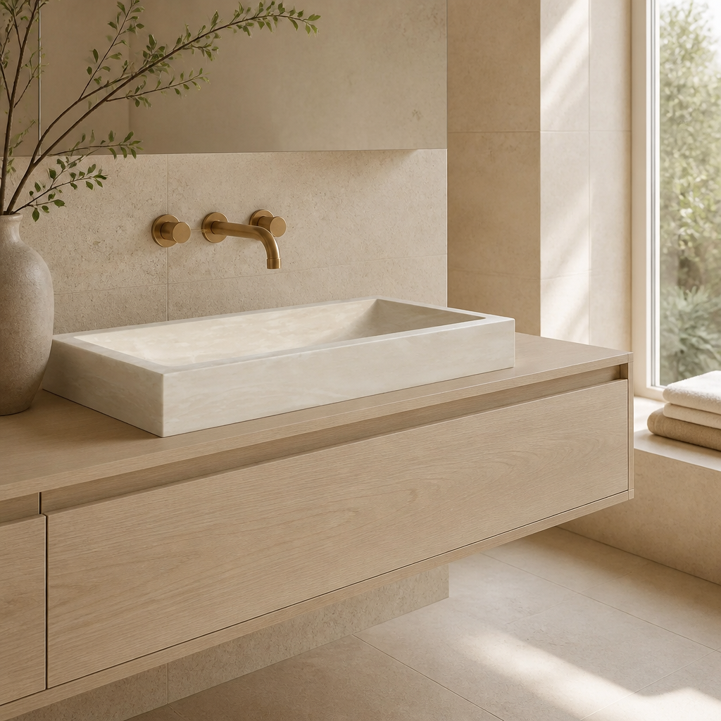 Ivory Travertine Compact Vessel Sink