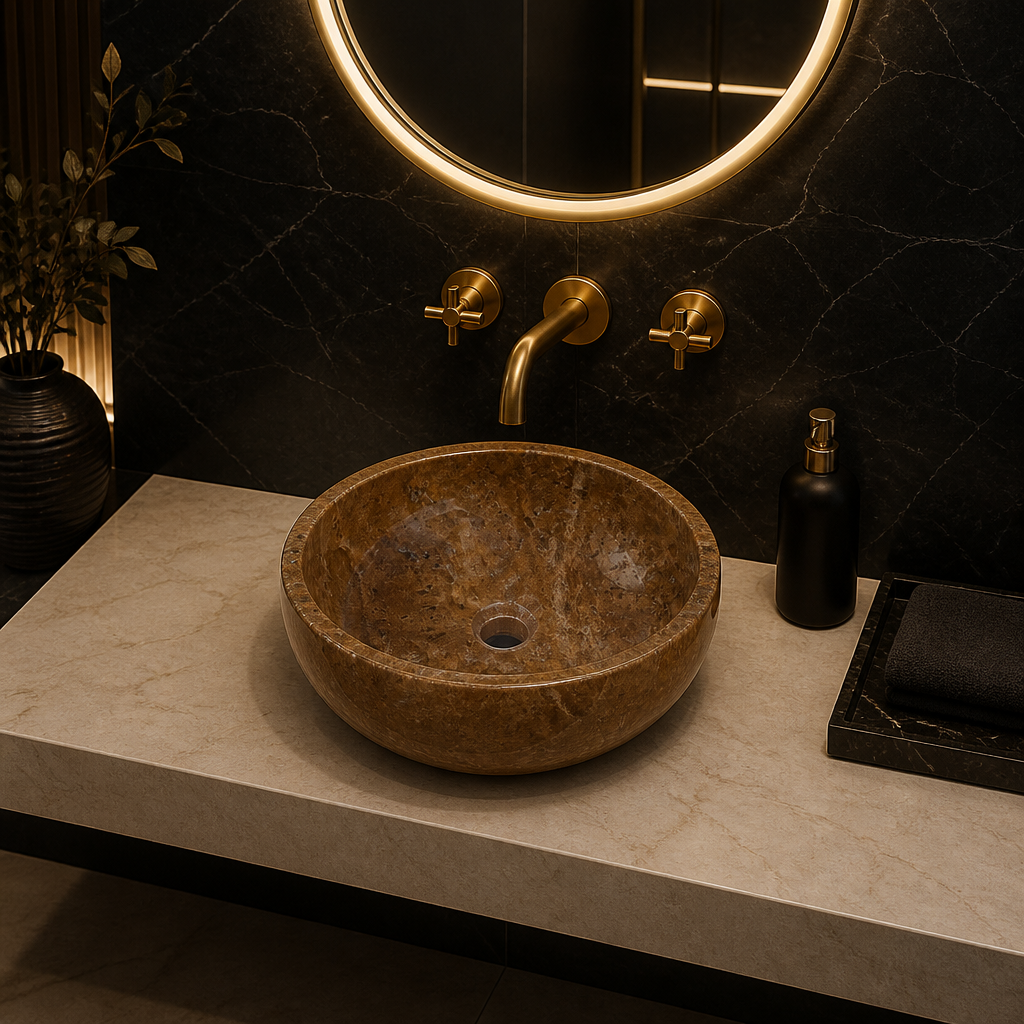 Walnut Brown Travertine Vessel Sink