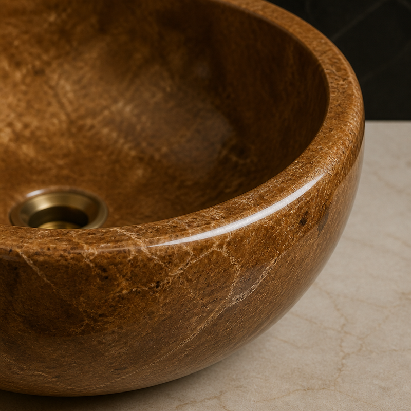 Walnut Brown Travertine Vessel Sink — detail 1