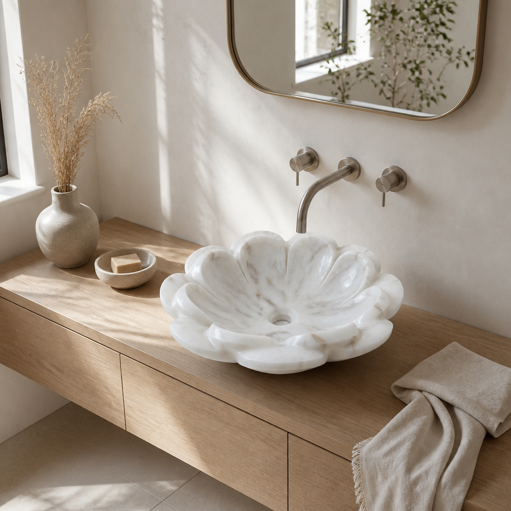 Flower-Shaped Marble Vessel Sink